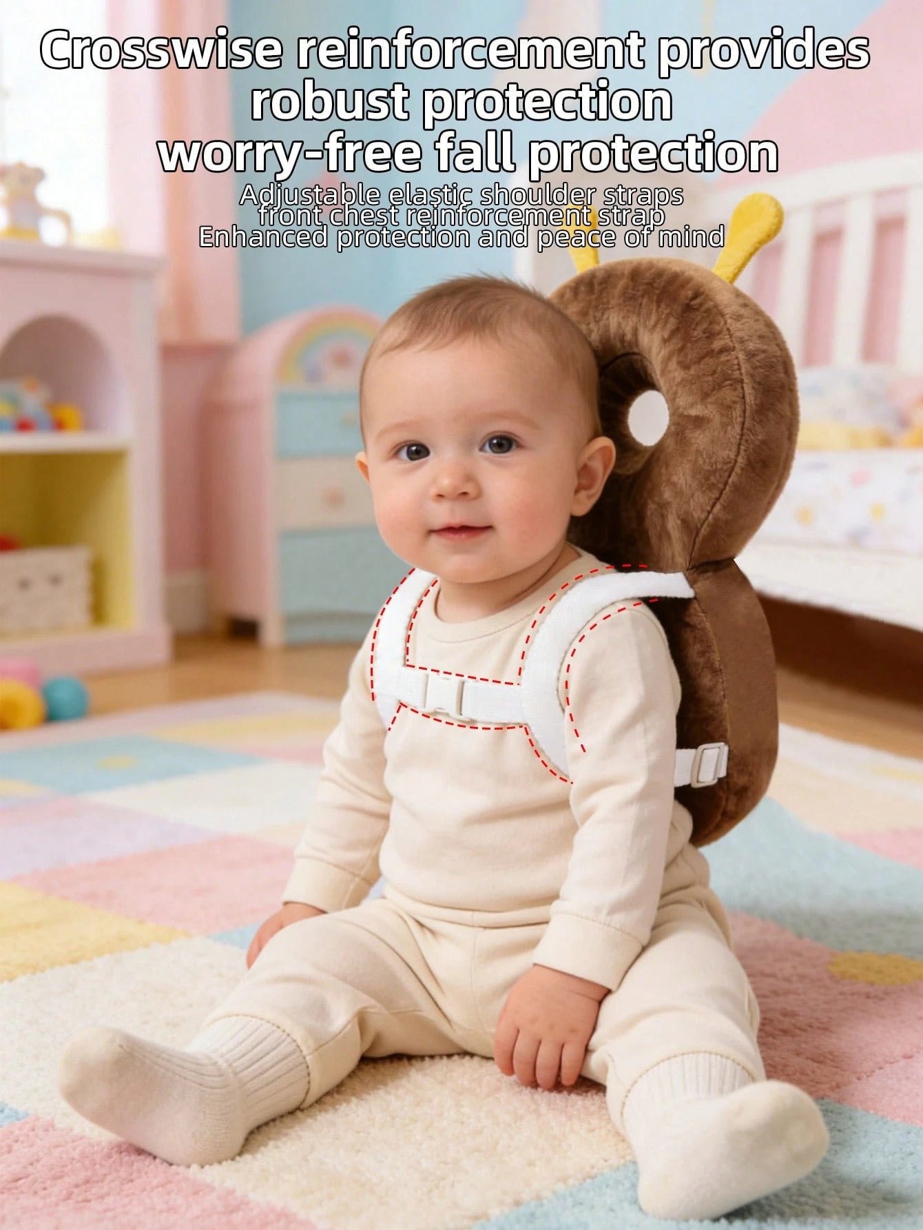 HAPPY WALK 1pc 2nd Generation Upgraded Baby Walking Head Protection Pillow, Coffee Color Cute Plush Bee, Adjustable Size