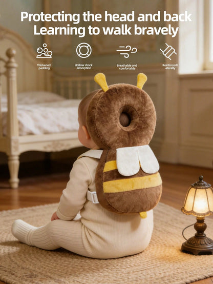 HAPPY WALK 1pc 2nd Generation Upgraded Baby Walking Head Protection Pillow, Coffee Color Cute Plush Bee, Adjustable Size