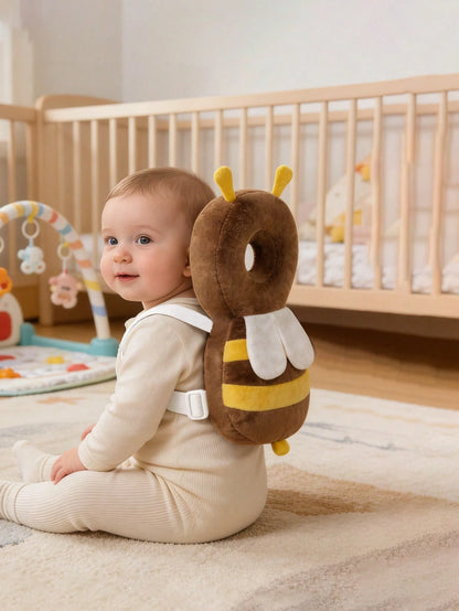 HAPPY WALK 1pc 2nd Generation Upgraded Baby Walking Head Protection Pillow, Coffee Color Cute Plush Bee, Adjustable Size