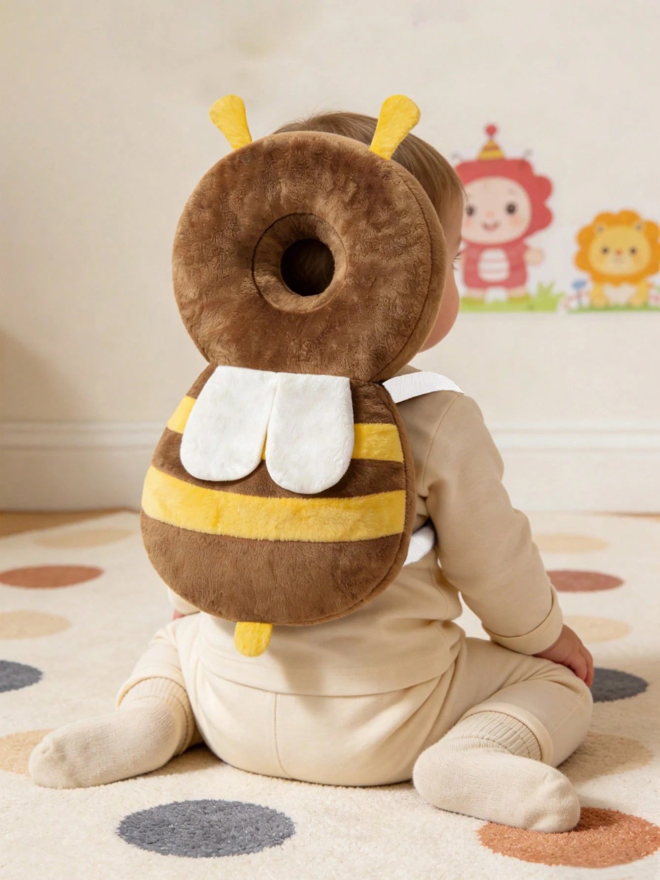 HAPPY WALK 1pc 2nd Generation Upgraded Baby Walking Head Protection Pillow, Coffee Color Cute Plush Bee, Adjustable Size