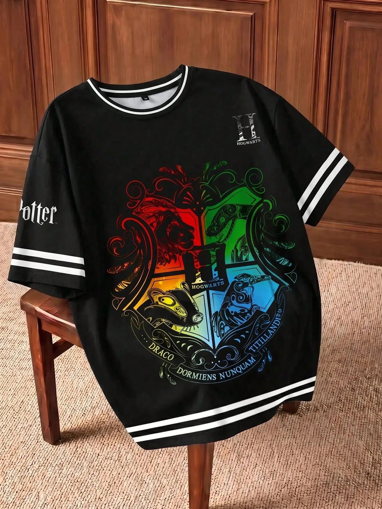 HARRY POTTER X Plus Size Summer Casual College Badge Print Short Sleeve T-Shirt