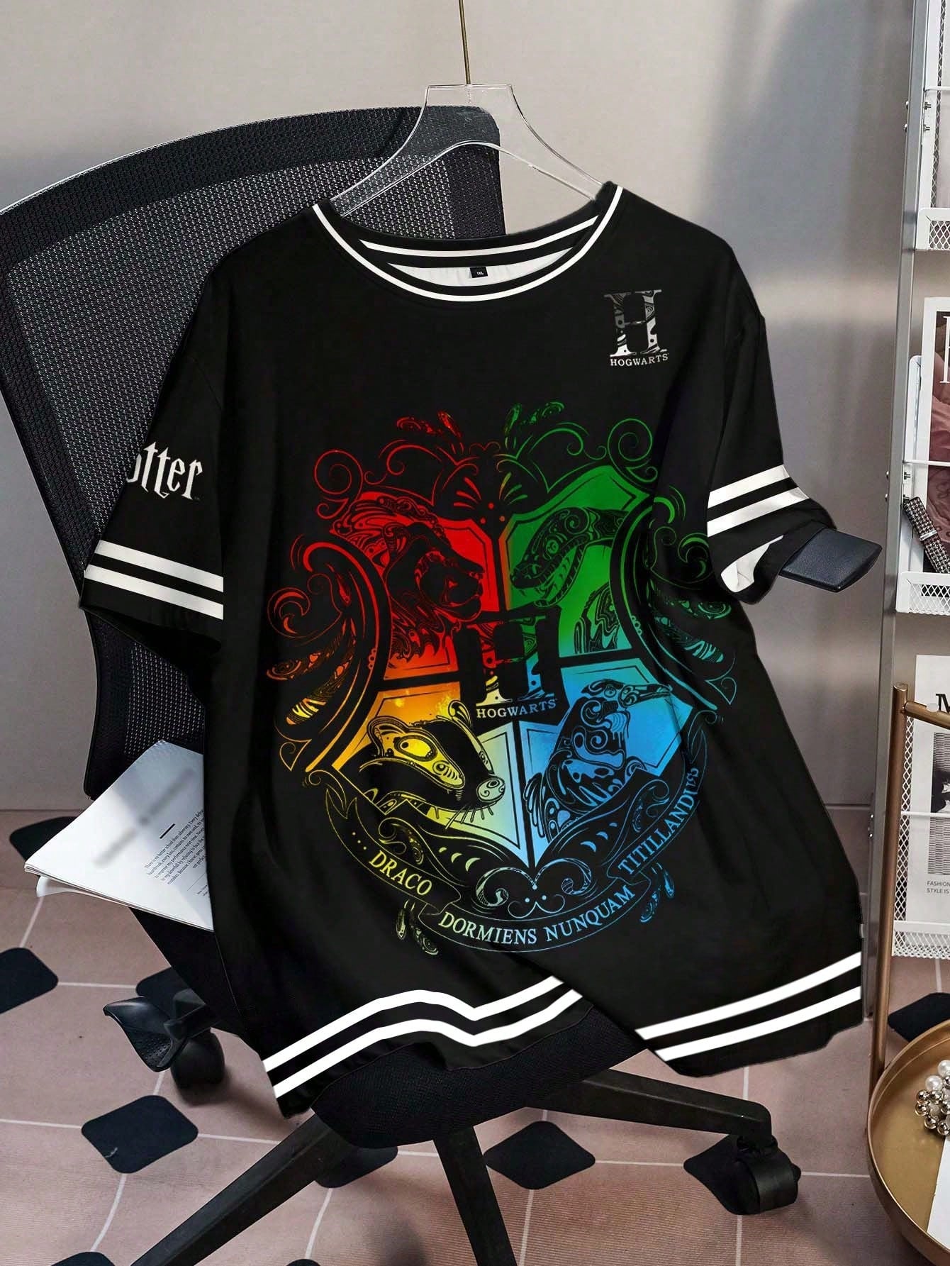 HARRY POTTER X Plus Size Summer Casual College Badge Print Short Sleeve T-Shirt