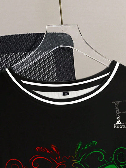 HARRY POTTER X Plus Size Summer Casual College Badge Print Short Sleeve T-Shirt