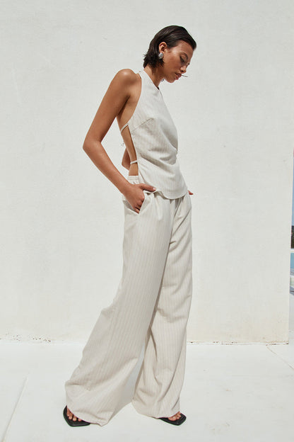 Heather Pant - Stone Pinstripe - SHOPJAUS - JAUS