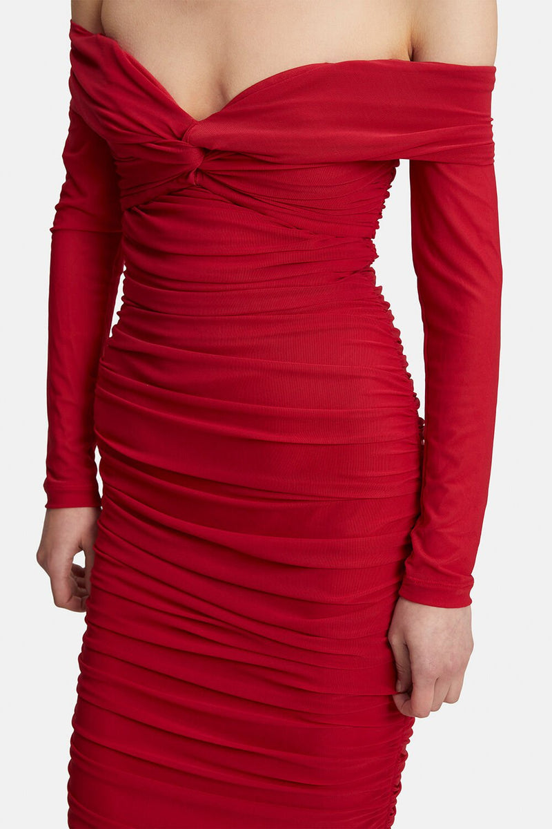 Helena Midi Mesh Dress - Fire Red - SHOPJAUS - JAUS