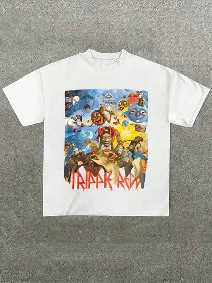 Hip Hop Style Black T Shirt With Trippie Redd Artwork Casual Soft, Pure Cotton 220g Pattern Printed T-Shirt