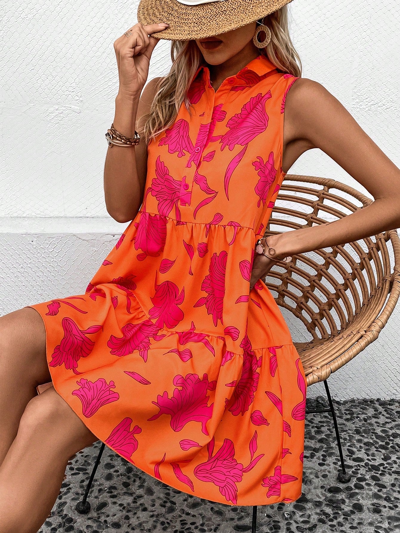 Holidaya Floral Print Ruffle Hem Dress