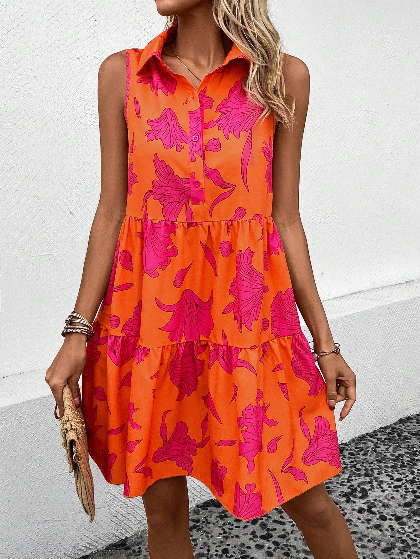 Holidaya Floral Print Ruffle Hem Dress