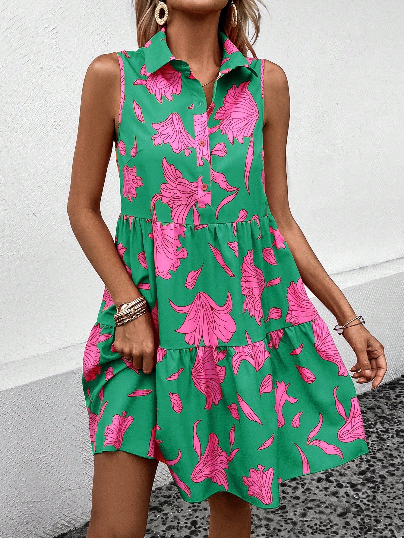 Holidaya Floral Print Ruffle Hem Dress