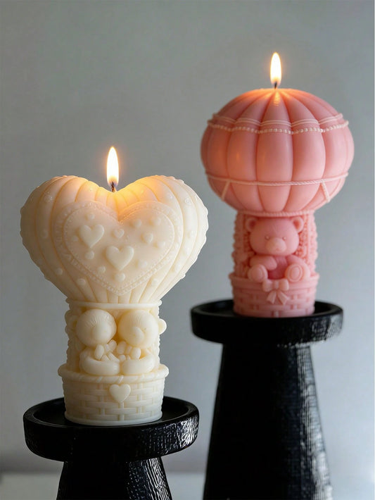 Hot Air Balloon & Teddy Bear Candle Mold, Romantic & Cute 3D Hot Air Balloon & Hugging Bear, Soft & Elastic, Easy Demold & Reusable, Compatible With Candle, Gypsum, Resin, Etc. Suitable For Romantic O