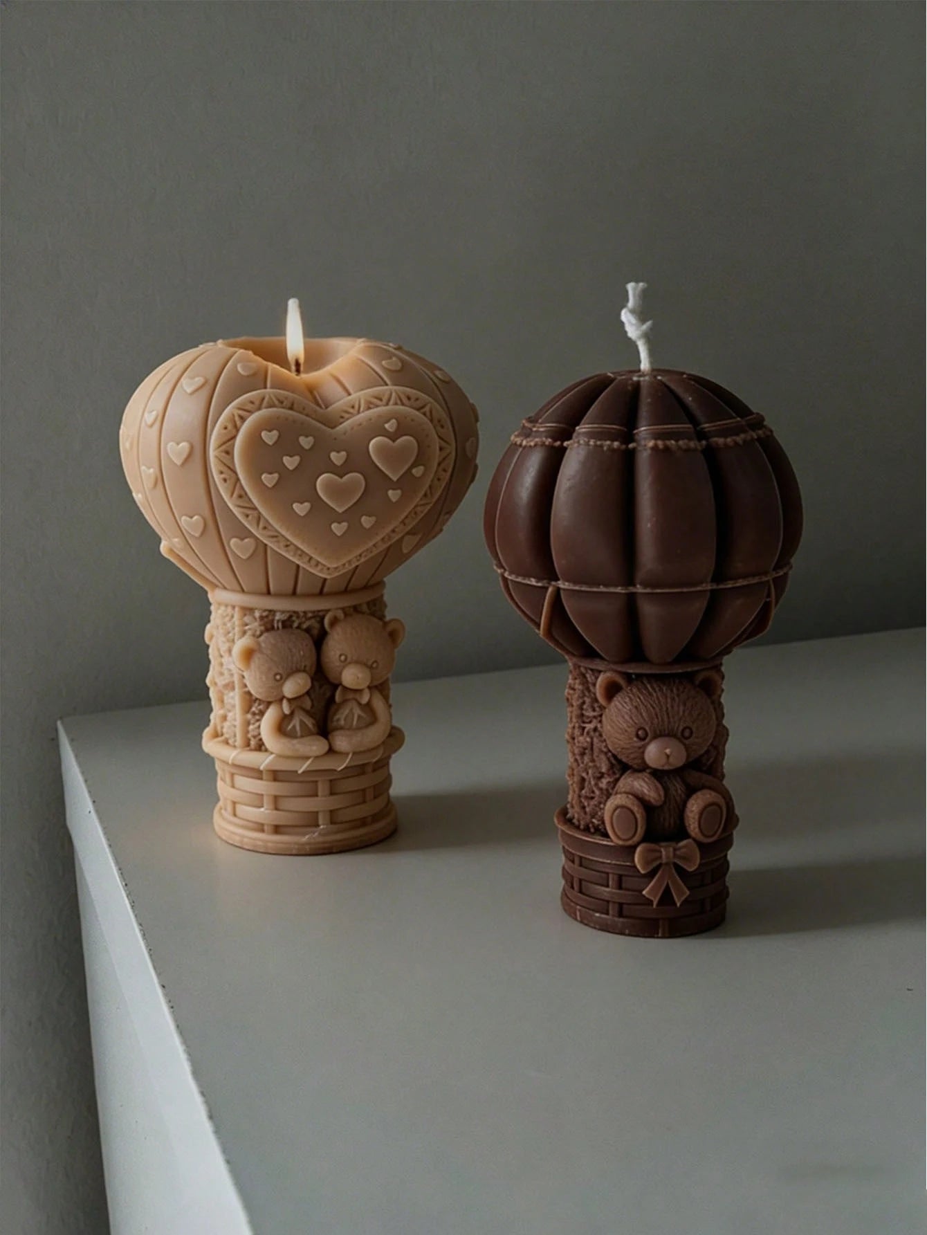 Hot Air Balloon & Teddy Bear Candle Mold, Romantic & Cute 3D Hot Air Balloon & Hugging Bear, Soft & Elastic, Easy Demold & Reusable, Compatible With Candle, Gypsum, Resin, Etc. Suitable For Romantic O
