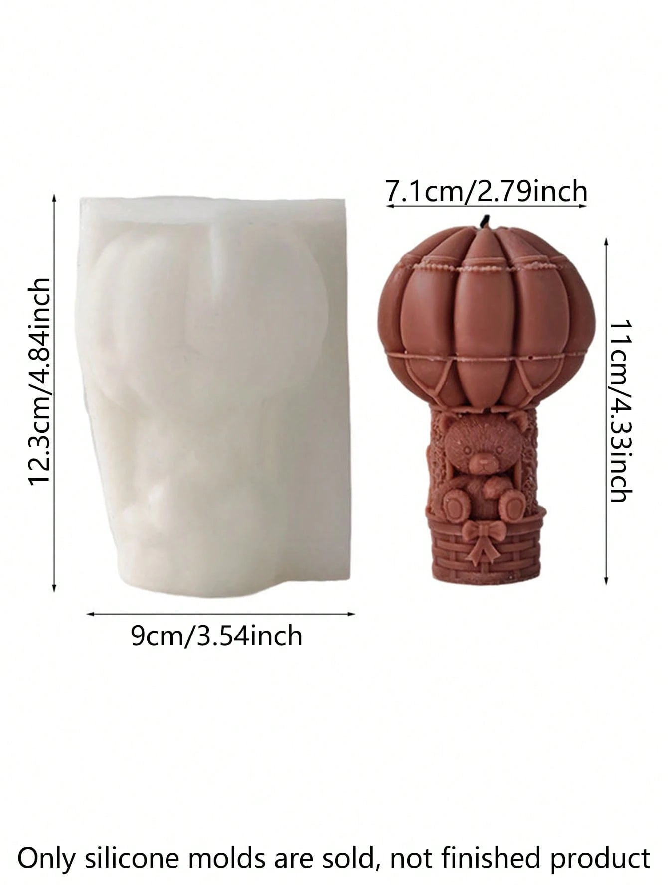 Hot Air Balloon & Teddy Bear Candle Mold, Romantic & Cute 3D Hot Air Balloon & Hugging Bear, Soft & Elastic, Easy Demold & Reusable, Compatible With Candle, Gypsum, Resin, Etc. Suitable For Romantic O