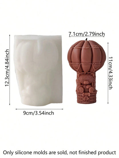 Hot Air Balloon & Teddy Bear Candle Mold, Romantic & Cute 3D Hot Air Balloon & Hugging Bear, Soft & Elastic, Easy Demold & Reusable, Compatible With Candle, Gypsum, Resin, Etc. Suitable For Romantic O