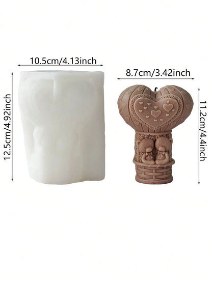 Hot Air Balloon & Teddy Bear Candle Mold, Romantic & Cute 3D Hot Air Balloon & Hugging Bear, Soft & Elastic, Easy Demold & Reusable, Compatible With Candle, Gypsum, Resin, Etc. Suitable For Romantic O