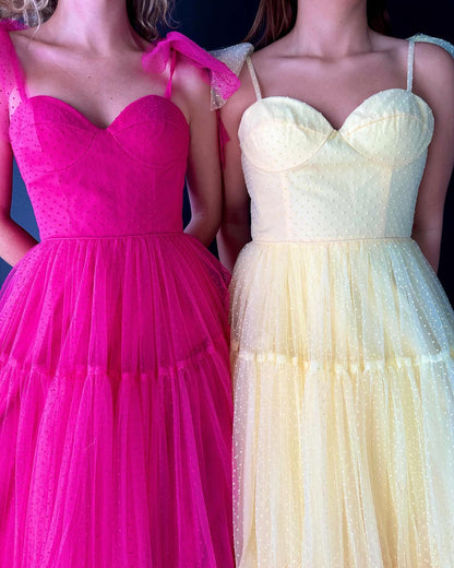Hot Pink Polk Dots A-line Long Formal Dress