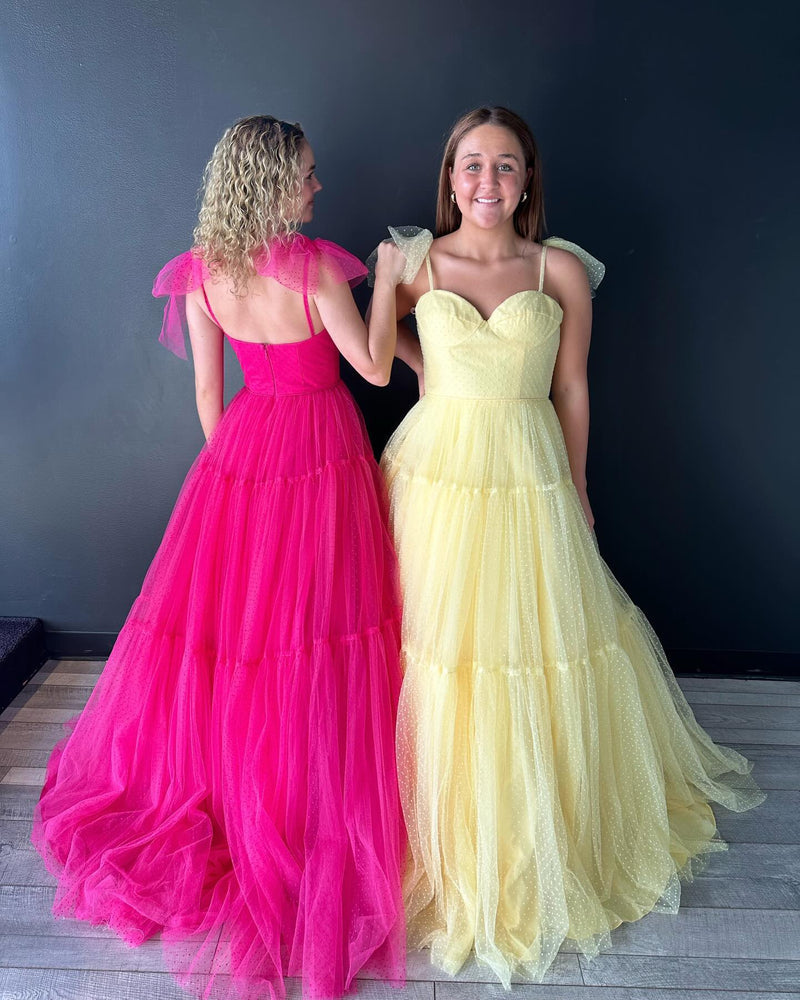 Hot Pink Polk Dots A-line Long Formal Dress