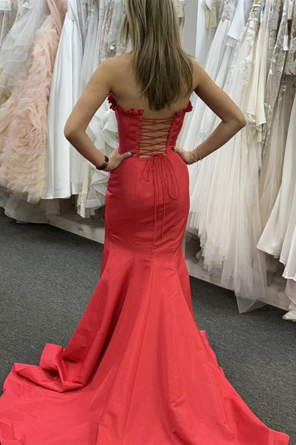 Hot Pink Ruffle Strapless Mermaid Party Dress