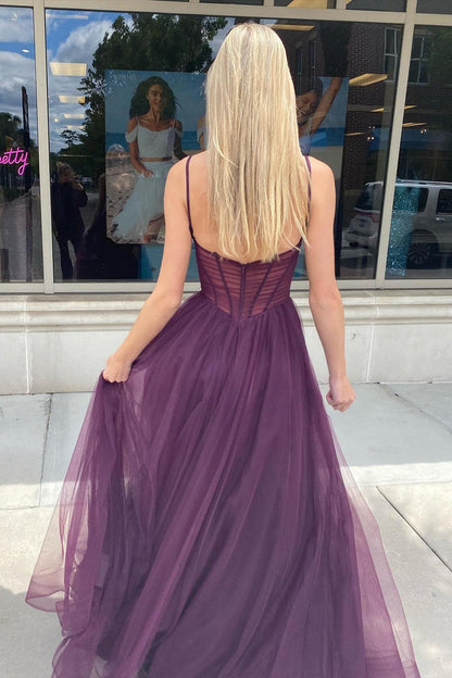 Hot Pink Sheer Corset A-line Formal Dress
