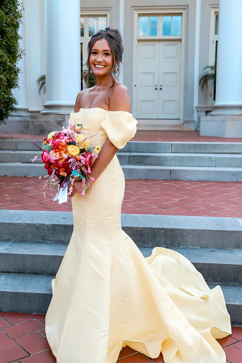 Hot Pink Strapless Mermaid Long Party Dress with Short Sleeves