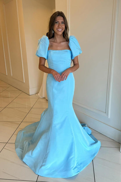 Hot Pink Strapless Mermaid Long Party Dress with Short Sleeves