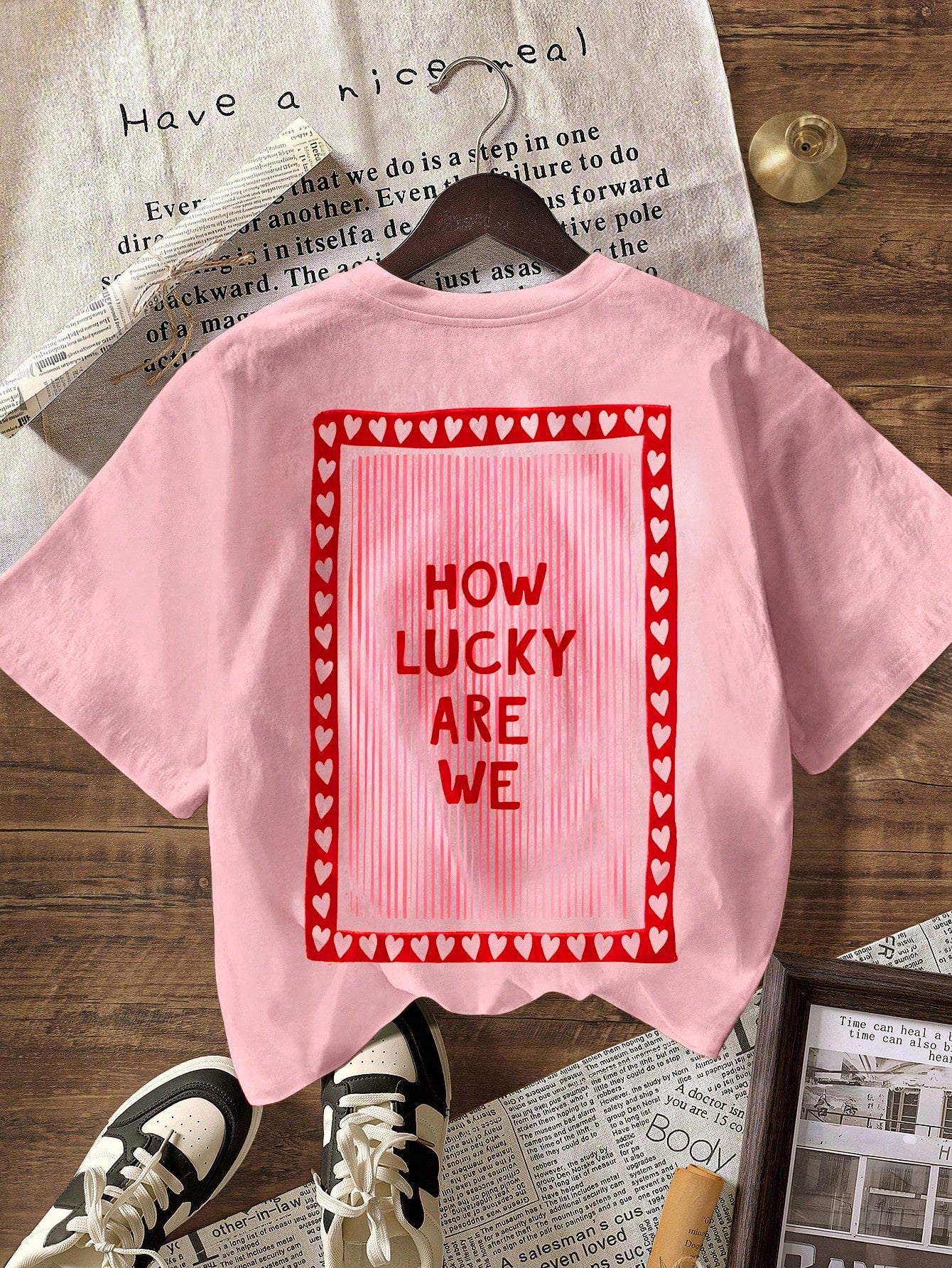 How Lucky Are We Women Summer Tops, Women's Holiday Clothing, Women's T-Shirts Summer Wear, Women's Summer Outfits Beach Wear, Women Casual Shirts, Plus Size T-Shirts- Women Casual Round Neck Short S