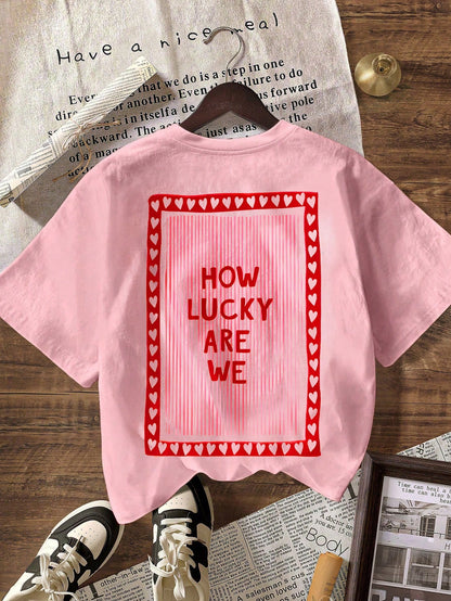 How Lucky Are We Women Summer Tops, Women's Holiday Clothing, Women's T-Shirts Summer Wear, Women's Summer Outfits Beach Wear, Women Casual Shirts, Plus Size T-Shirts- Women Casual Round Neck Short S