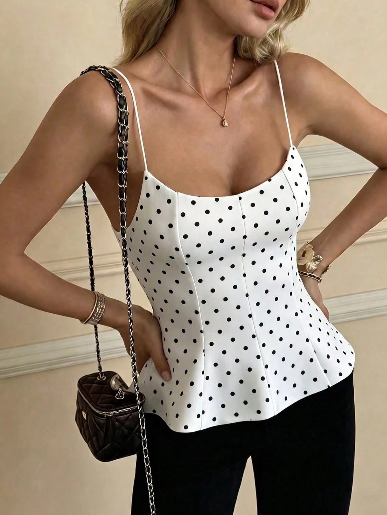 HUACAITA 2026 Spring New Black Y2K Camisole Top For Women, French Square Neck Fitted Ruffle Hem, Sexy Open Back Cropped Sleeveless Elegant Top Casual