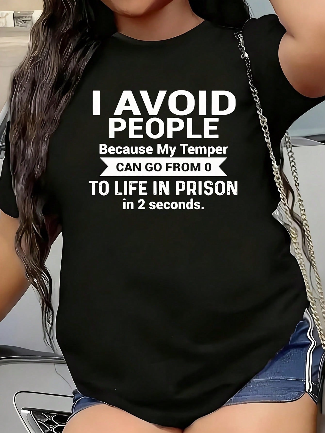 I Avoid People 1 Pcs Women's Plus Size T-Shirt Funny Patterns, Comfortable And Stress-Free, Loose Fit, 100% Polyester Casual Crew Neck Top, 220g Machine Washable And Hand Washable