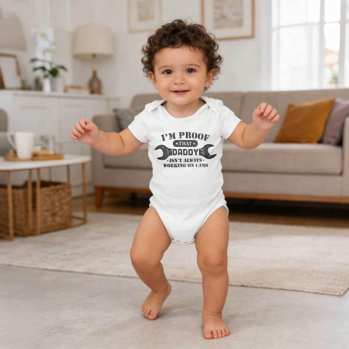 I'm Proof That Daddy Isn't Always Working On Cars Print Baby Short Sleeve Baby One-Piece Casual Triangle Style Romper Baby Bodysuit Skin- Gentle New Parent Gift New Born, Baby Shower Gift New Paren