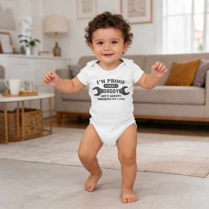 I'm Proof That Daddy Isn't Always Working On Cars Print Baby Short Sleeve Baby One-Piece Casual Triangle Style Romper Baby Bodysuit Skin- Gentle New Parent Gift New Born, Baby Shower Gift New Paren