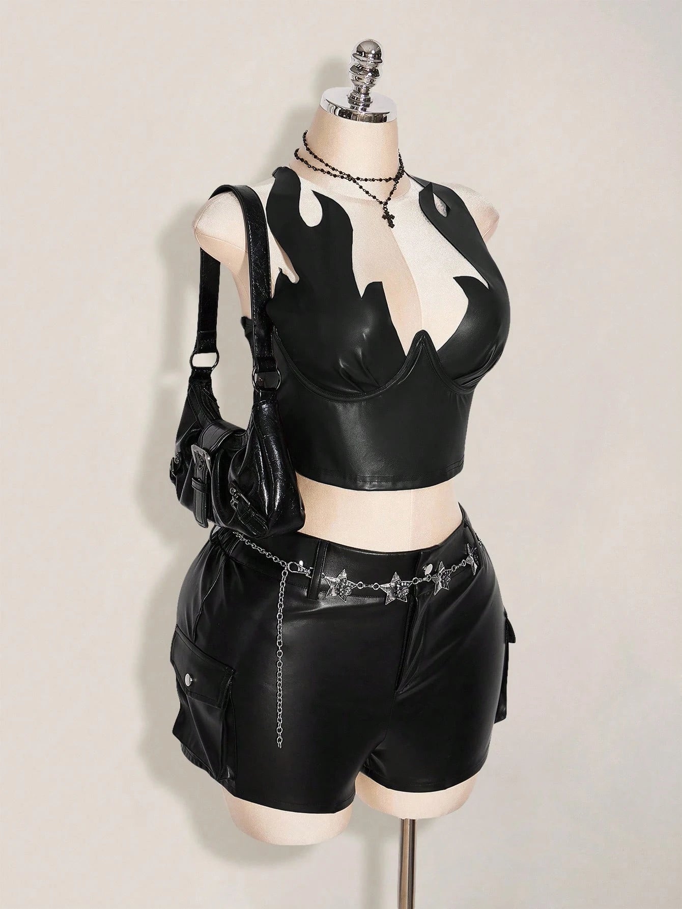ICON Plus Size PU Leather Flame Pattern Top, Carnival Costume, Party Wear, Halloween Fall