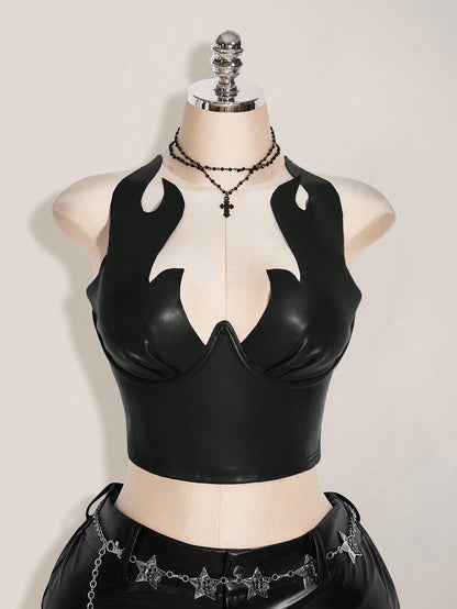 ICON Plus Size PU Leather Flame Pattern Top, Carnival Costume, Party Wear, Halloween Fall
