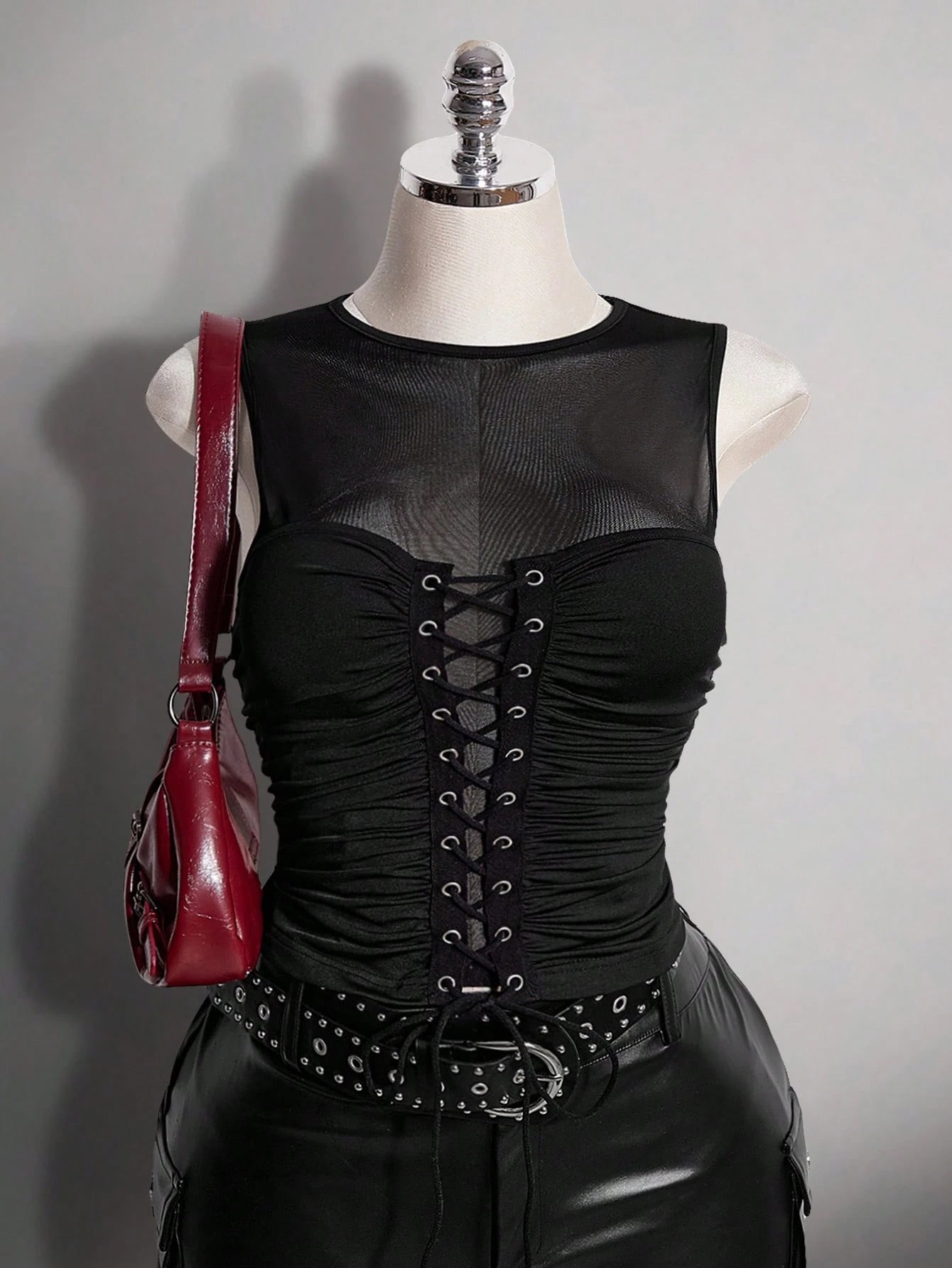 ICON Plus Size Retro Y2K Sexy Mesh Patchwork Tank Top