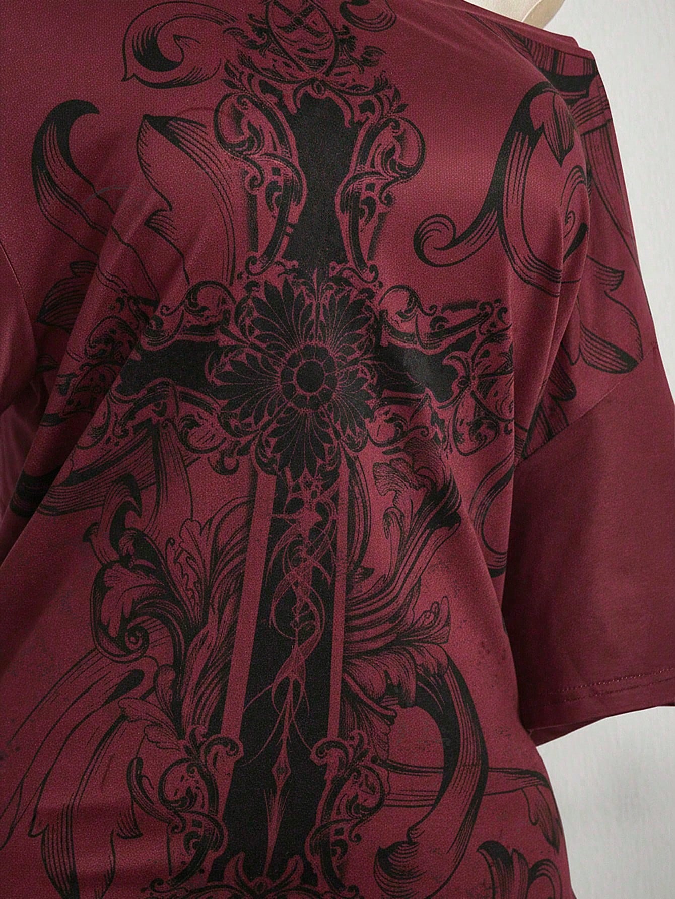 ICON Plus Size Women's Y2K Vintage Grunge Cross Print Loose Fit Oblique Shoulder Casual T-Shirt