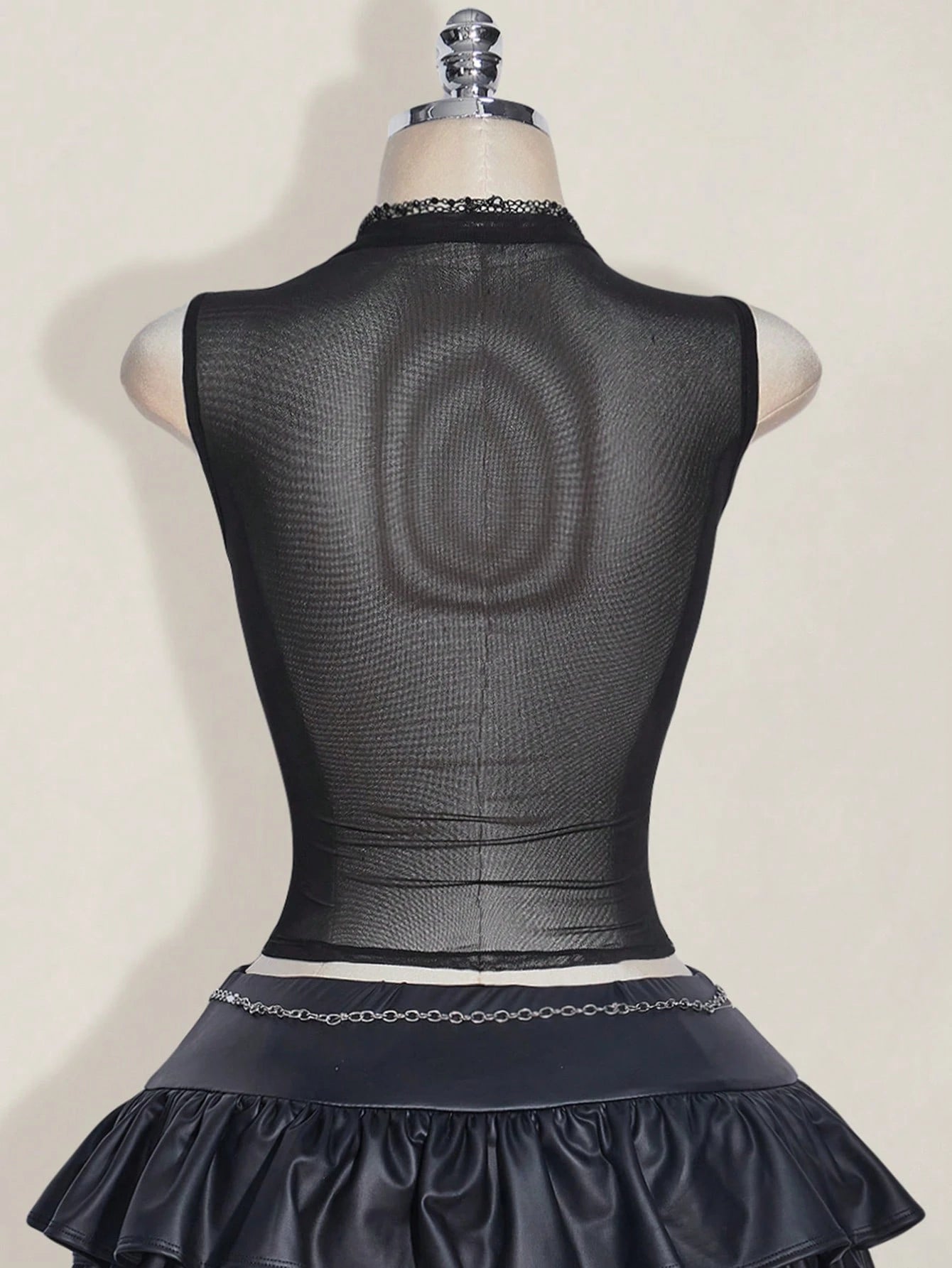 ICON Plus Size Y2k Summer Black Mesh Sheer Sexy Rhinestone Glitter Women's Rhinestone Letter Mesh Backless Tight Camisole Date Night Cocktail Party
