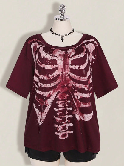 ICON Women Plus Size Casual Versatile Skull Graphic T-Shirt For Daily Wear