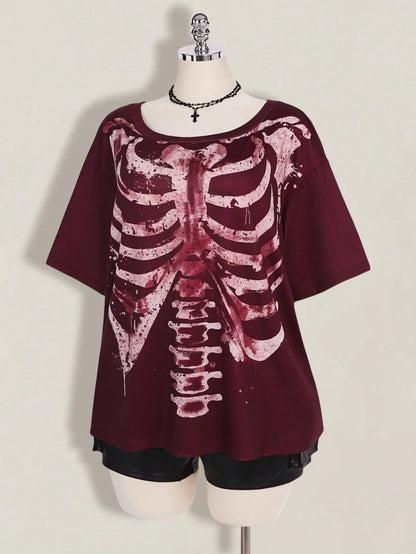 ICON Women Plus Size Casual Versatile Skull Graphic T-Shirt For Daily Wear