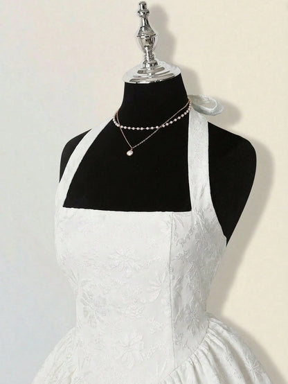 ICON Women's Jacquard Backless Dress, Sexy & Elegant Palace Style