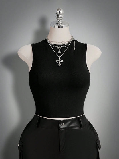 ICON Women's Plus Size Black Summer Goth Night Out Club Dragon Pattern Mesh Patchwork Vest Top,Y2K Retro Dark Gothic Punk Style Urban Modern Fashion