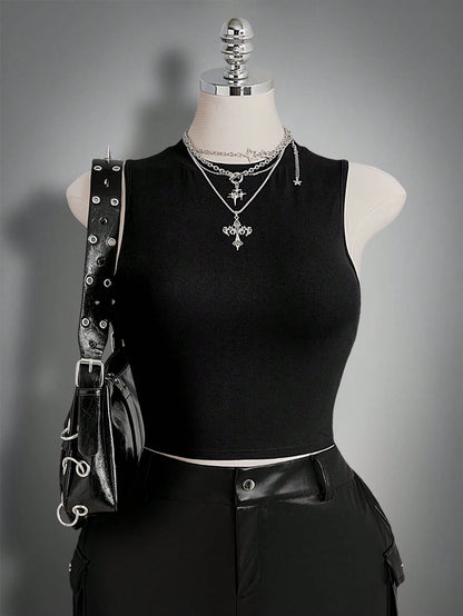 ICON Women's Plus Size Black Summer Goth Night Out Club Dragon Pattern Mesh Patchwork Vest Top,Y2K Retro Dark Gothic Punk Style Urban Modern Fashion