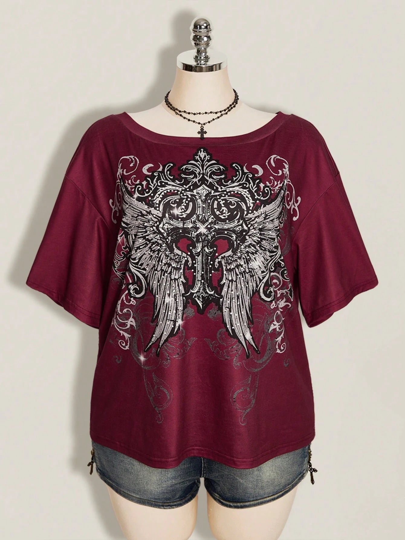 ICON Women's Plus Size Cross Gothic Pattern T-Shirt