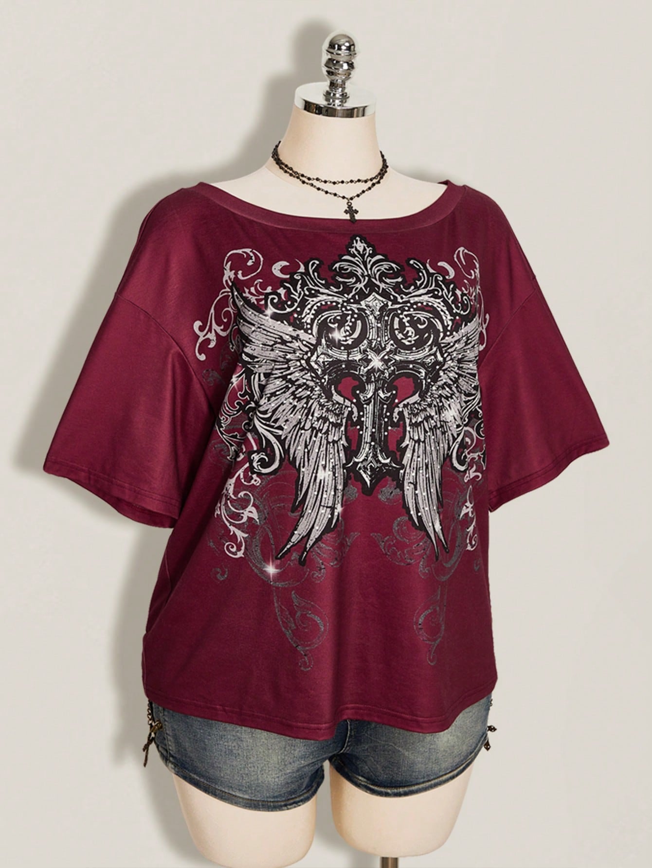 ICON Women's Plus Size Cross Gothic Pattern T-Shirt