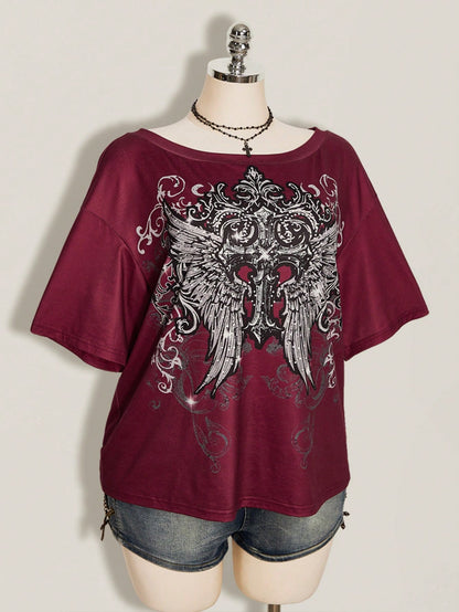 ICON Women's Plus Size Cross Gothic Pattern T-Shirt