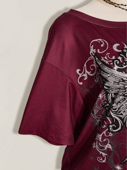 ICON Women's Plus Size Cross Gothic Pattern T-Shirt