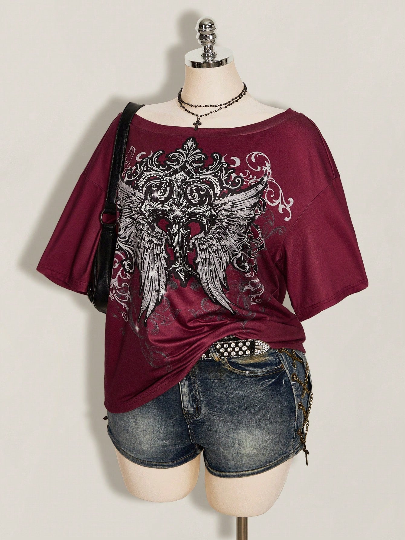 ICON Women's Plus Size Cross Gothic Pattern T-Shirt
