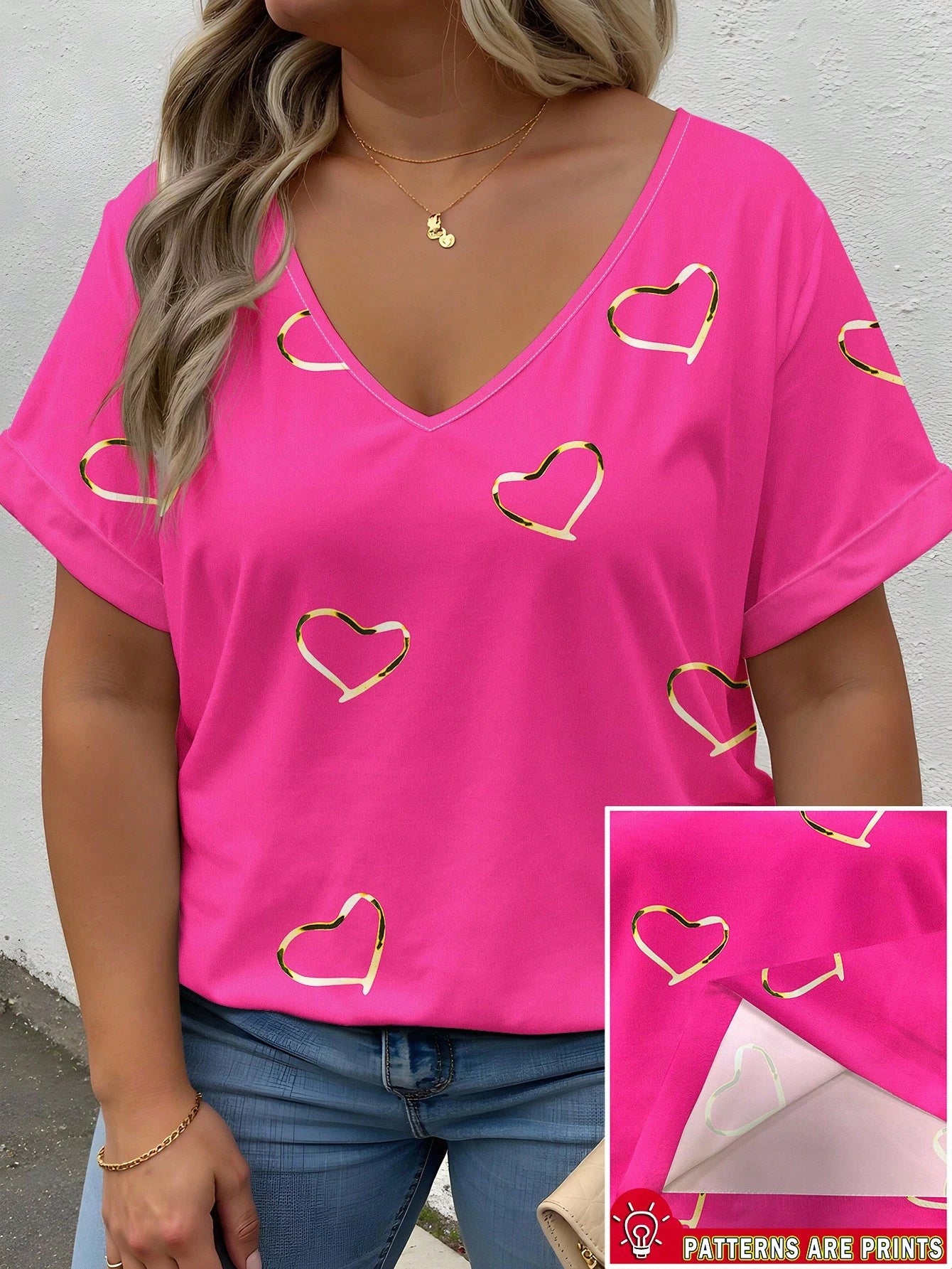INAWLY Plus Size Daisy & Plant Print V-Neck Short Sleeve T-Shirt, Summer, Country Style Graphic Tees Women Tops