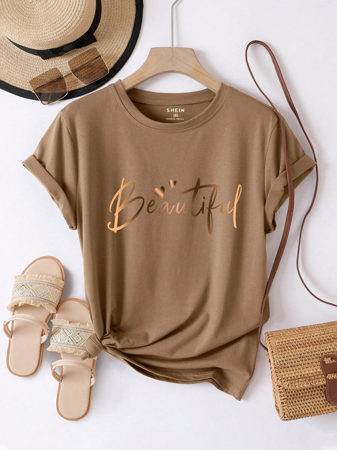 INAWLY Plus Size Letter Printed T-Shirt Graphic Tees Women Tops