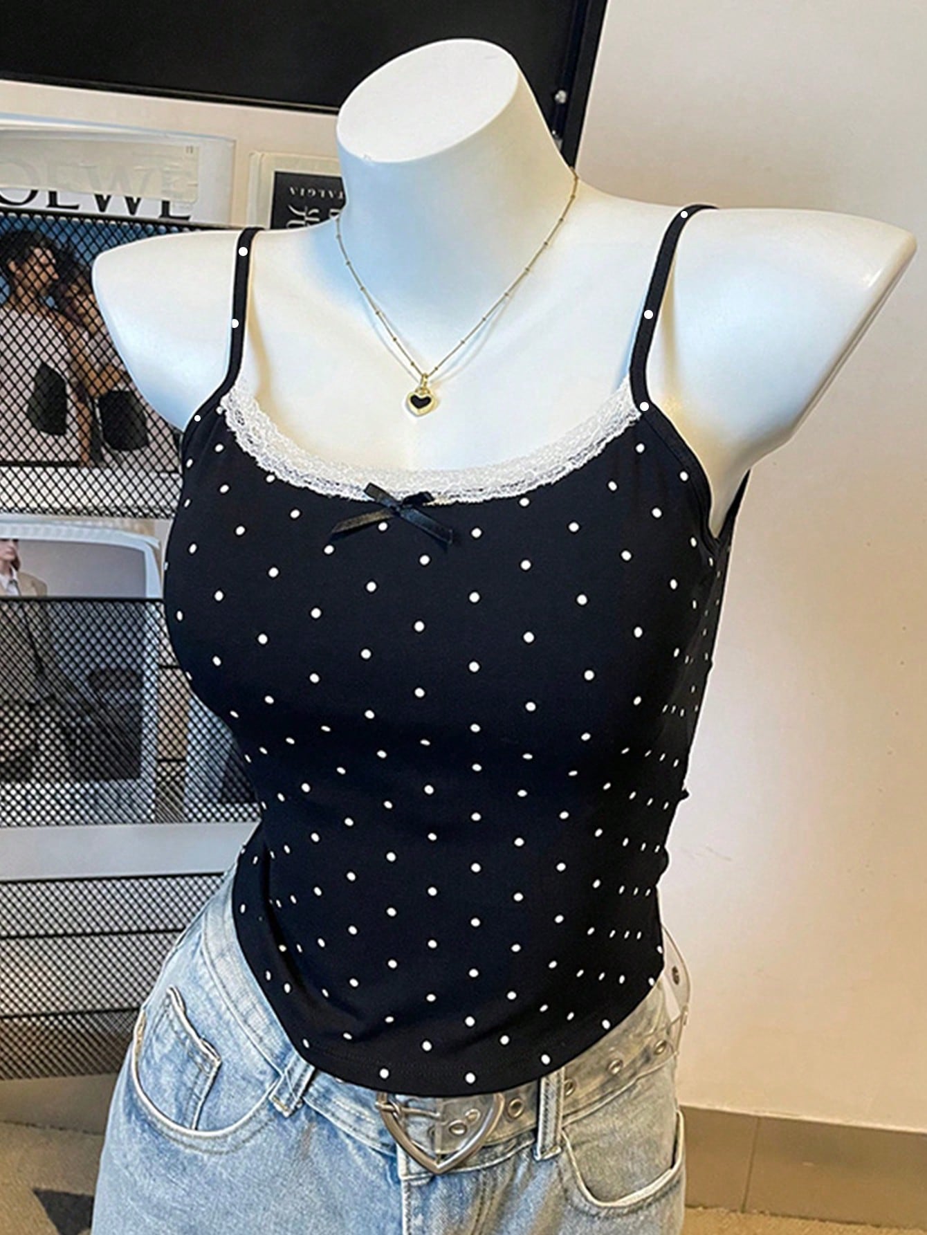 INAWLY Plus Size Polka Dot Print Camisole Top Set