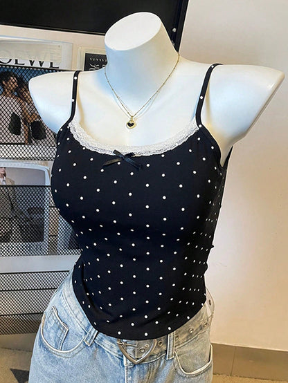 INAWLY Plus Size Polka Dot Print Camisole Top Set
