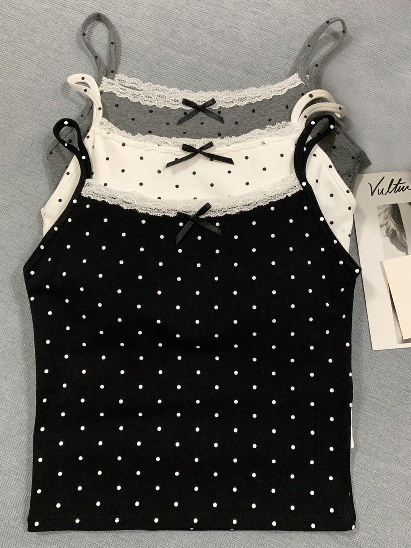INAWLY Plus Size Polka Dot Print Camisole Top Set